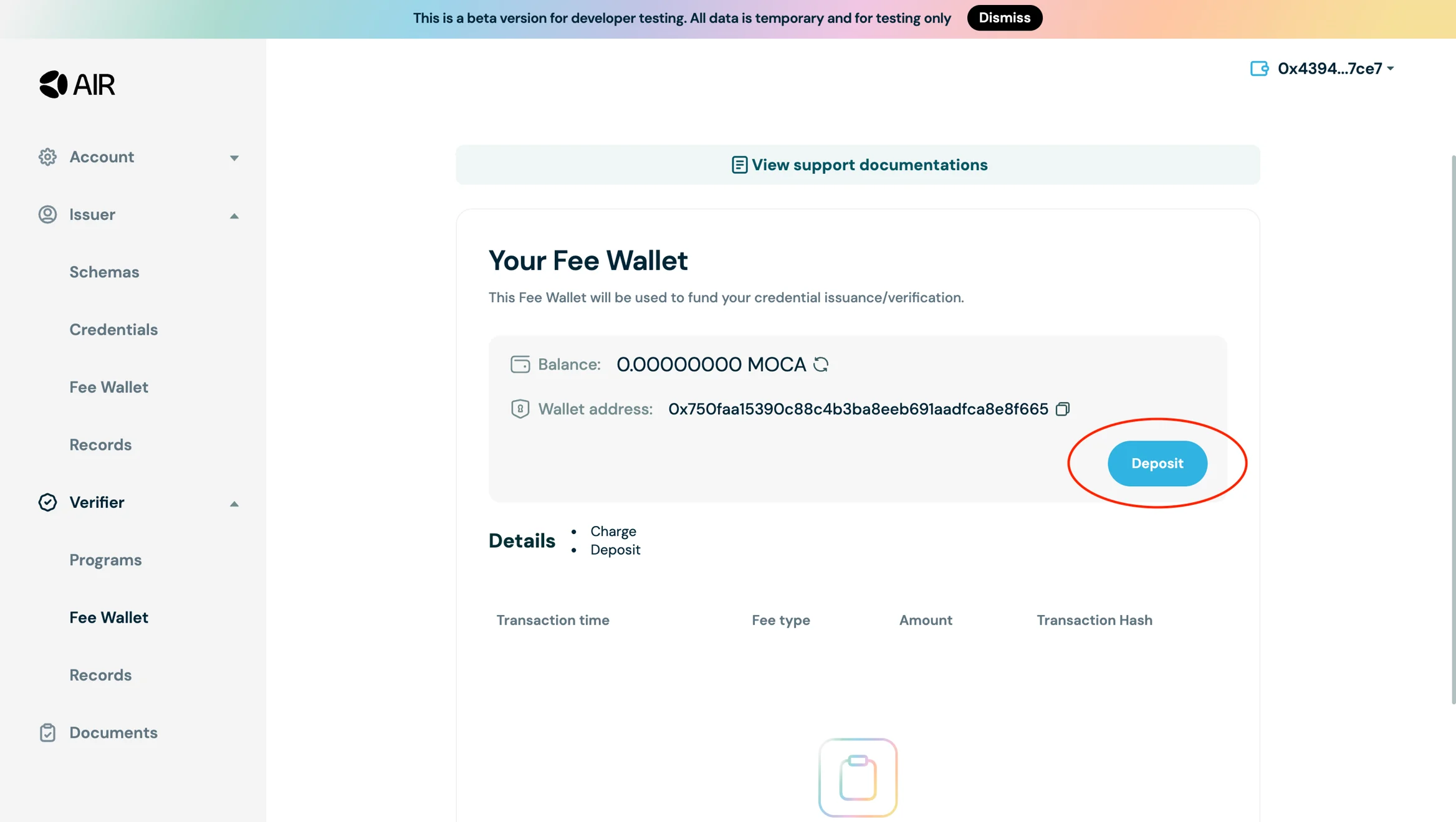 fund fee wallet